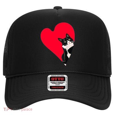 Tuxedo Cat Valentine Heart For Kitten And Animal Lovers TShirt High Crown Mesh Back Trucker Hat