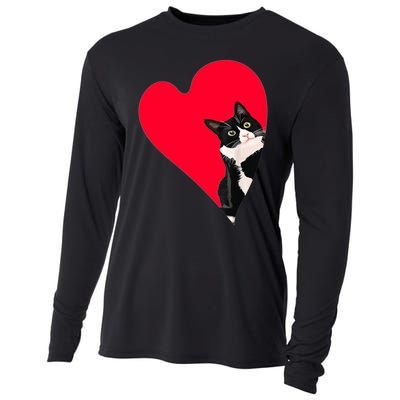 Tuxedo Cat Valentine Heart For Kitten And Animal Lovers TShirt Cooling Performance Long Sleeve Crew