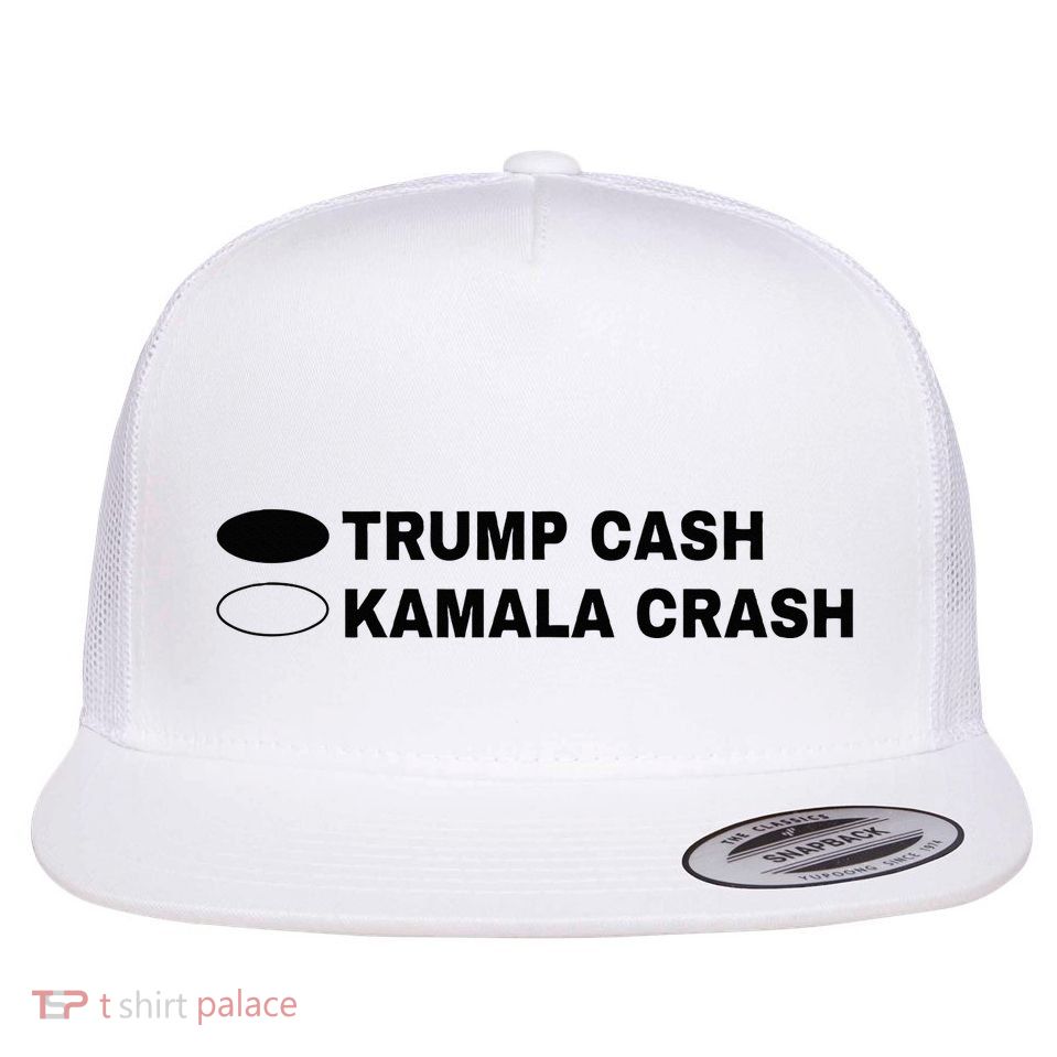 Trump Cash Vs Kamala Crash Funny Voting Flat Bill Trucker Hat