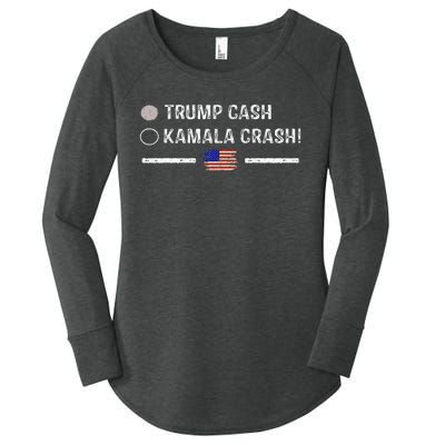 Trump Cash Vs Kamala Crash! Funny Trump 2024 Women's Perfect Tri Tunic Long Sleeve Shirt