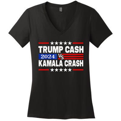 Trump Cash Vs Kamala Crash Women's V-Neck T-Shirt