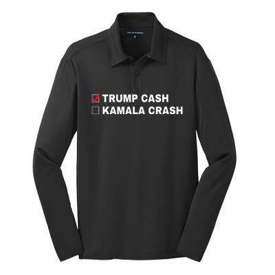 Trump Cash Vs Kamala Crash Funny Voting Humor Silk Touch Performance Long Sleeve Polo