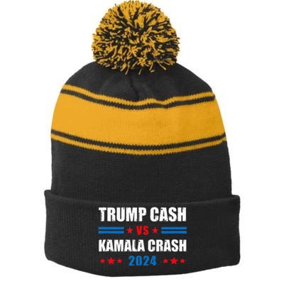 Trump Cash Vs Kamala Crash Stripe Pom Pom Beanie