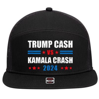 Trump Cash Vs Kamala Crash 7 Panel Mesh Trucker Snapback Hat