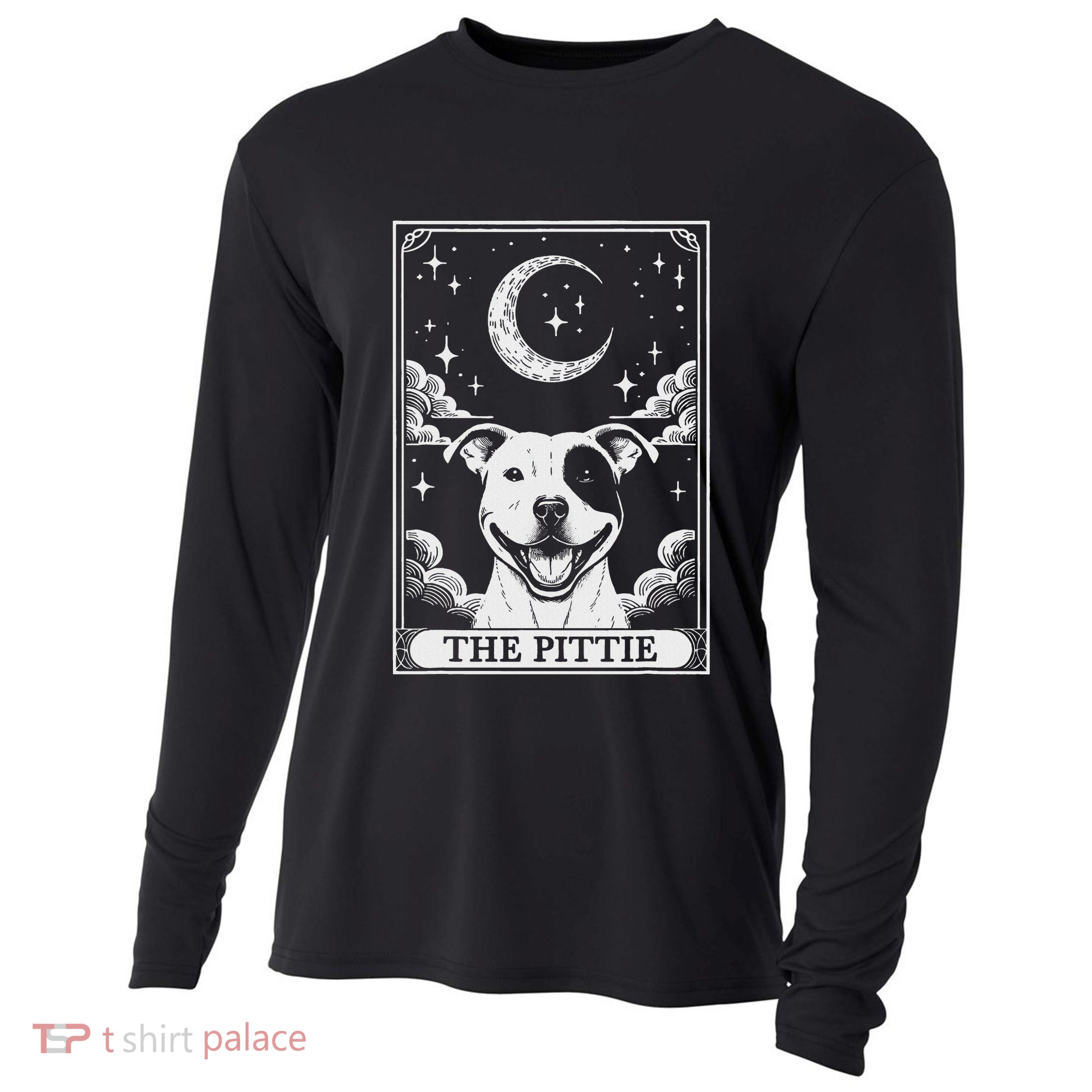Tarot Card Vintage Crescent Moon Pit Bull Dog Pittie Mom Cooling Performance Long Sleeve Crew