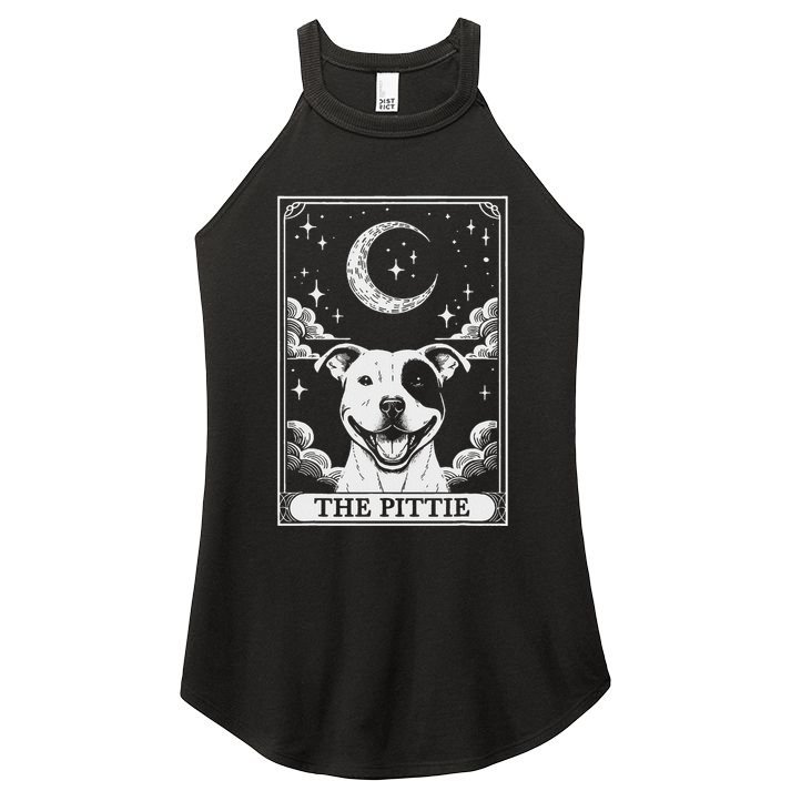 Tarot Card Vintage Crescent Moon Pit Bull Dog Pittie Mom Women's Perfect Tri Rocker Tank