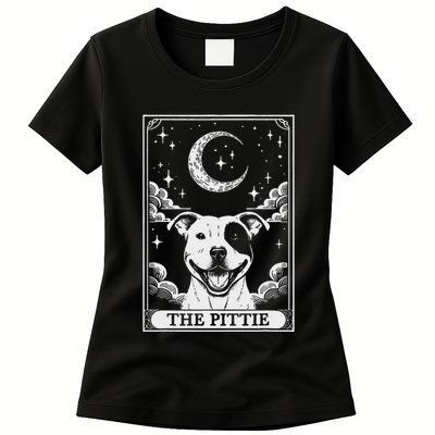 Tarot Card Vintage Crescent Moon Pit Bull Dog Pittie Mom Womens T-Shirt