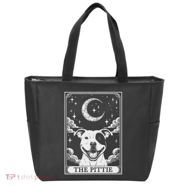 Tarot Card Vintage Crescent Moon Pit Bull Dog Pittie Mom Zip Tote Bag
