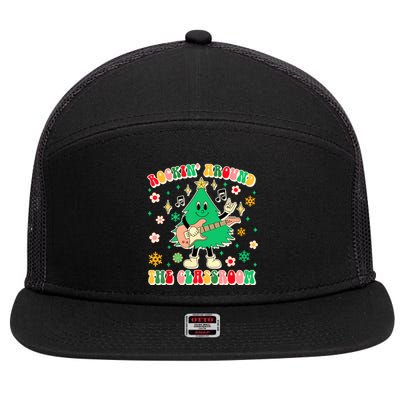 Teacher Christmas Vibes Rockin Around The Classroom Xmas Gift 7 Panel Mesh Trucker Snapback Hat