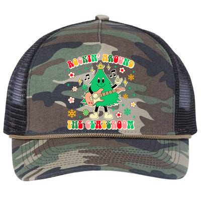 Teacher Christmas Vibes Rockin Around The Classroom Xmas Gift Retro Rope Trucker Hat Cap