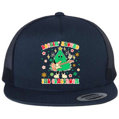 Teacher Christmas Vibes Rockin Around The Classroom Xmas Gift Flat Bill Trucker Hat