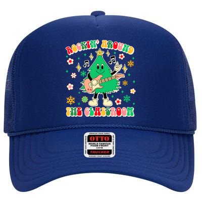 Teacher Christmas Vibes Rockin Around The Classroom Xmas Gift High Crown Mesh Back Trucker Hat