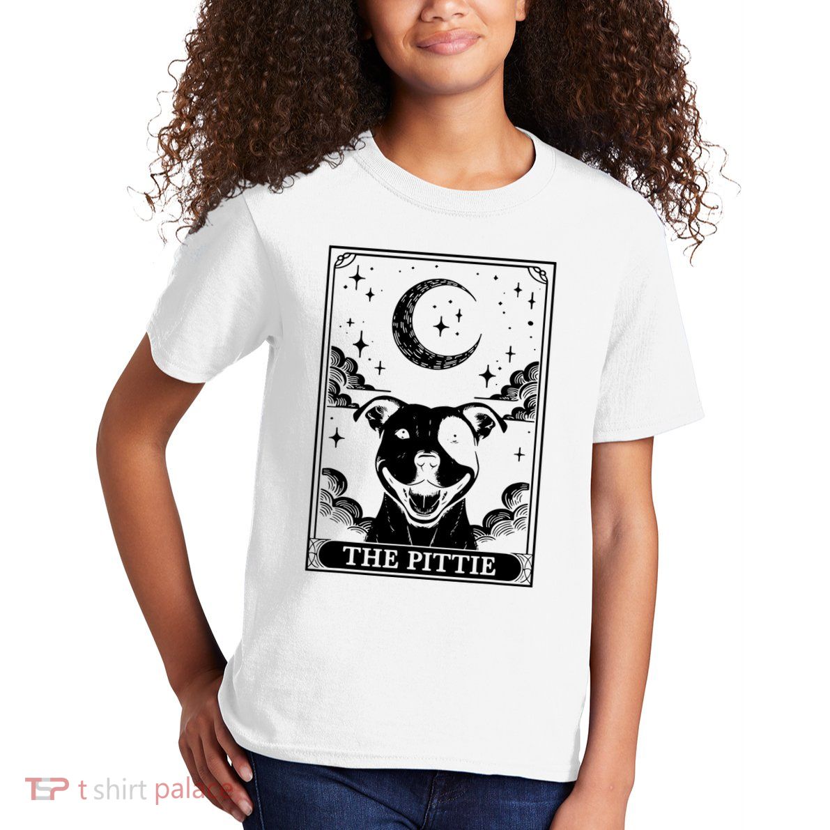 Tarot Card Vintage Crescent Moon Pit Bull Dog Pittie Mom Kids T-Shirt