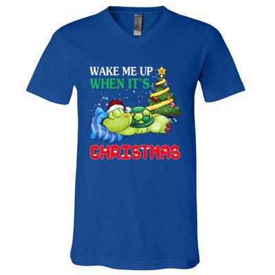 Turtle Christmas Wake Me Up When ItS Christmas Turtle Lover Gift V-Neck T-Shirt