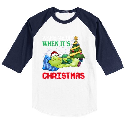 Turtle Christmas Wake Me Up When ItS Christmas Turtle Lover Gift Baseball Sleeve Shirt