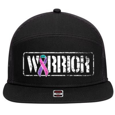 Thyroid Cancer Warrior Gift Military Style Awareness Ribbon Gift 7 Panel Mesh Trucker Snapback Hat