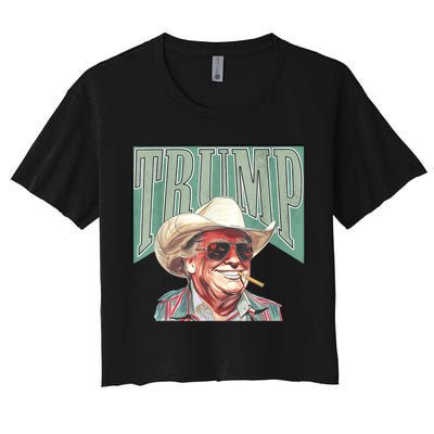 Trump Cowboy Western Make America Great Women's Crop Top Tee