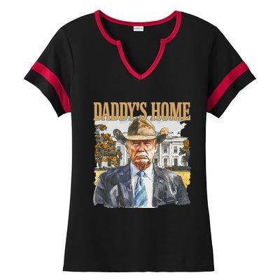 Trump Cowboy Western DaddyS Home Maga Take America Back Ladies Halftime Notch Neck Tee