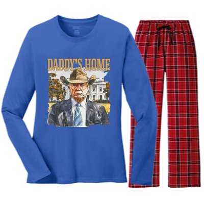 Trump Cowboy Western DaddyS Home Maga Take America Back Women's Long Sleeve Flannel Pajama Set 