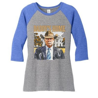 Trump Cowboy Western DaddyS Home Maga Take America Back Women's Tri-Blend 3/4-Sleeve Raglan Shirt