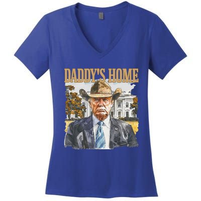 Trump Cowboy Western DaddyS Home Maga Take America Back Women's V-Neck T-Shirt