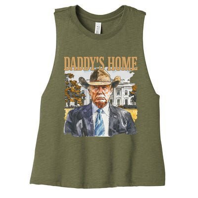 Trump Cowboy Western DaddyS Home Maga Take America Back Women's Racerback Cropped Tank