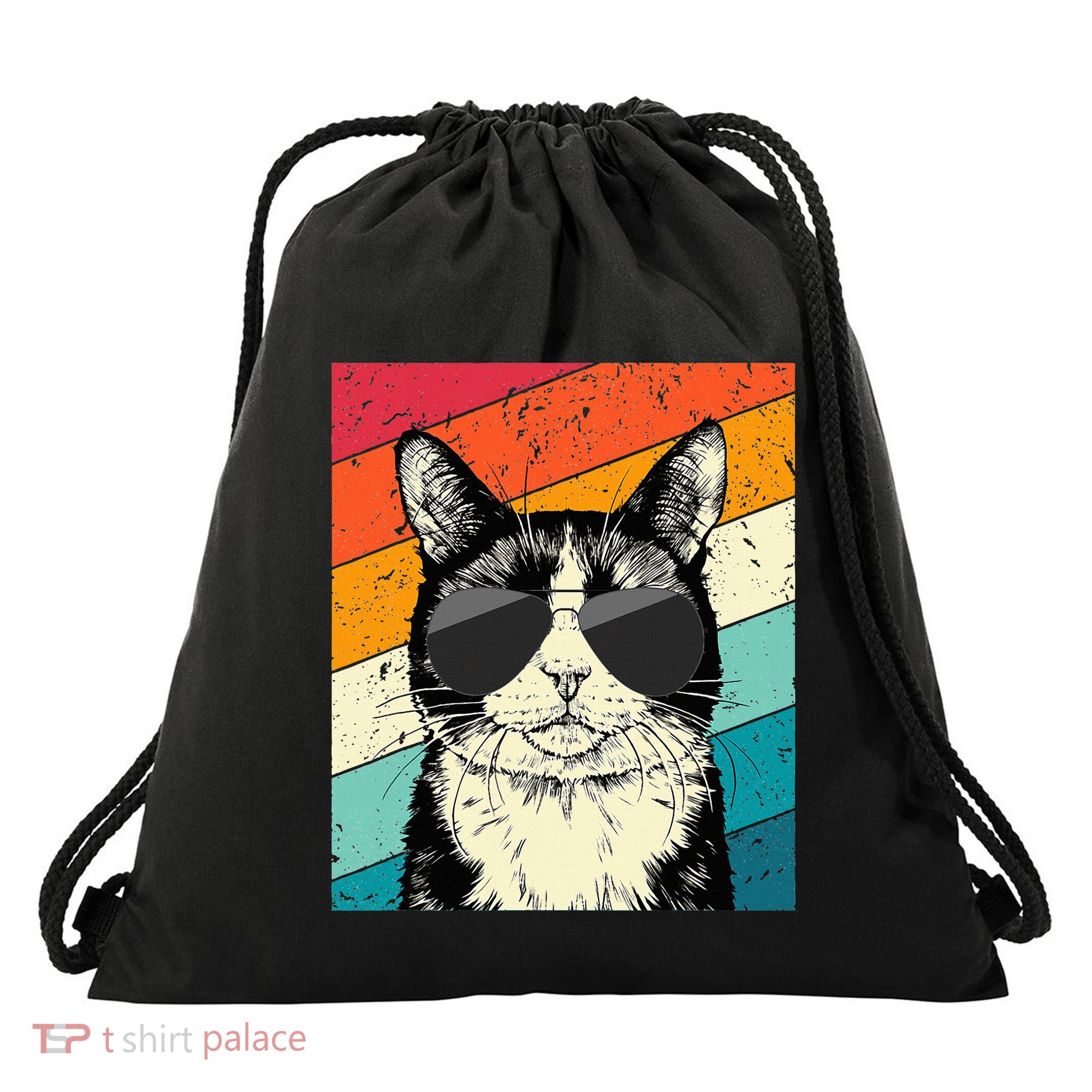Tuxedo Cat With Sunglasses Cat Lovers Drawstring Bag