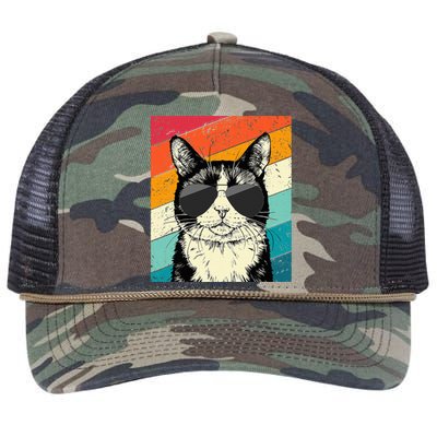 Tuxedo Cat With Sunglasses Cat Lovers Retro Rope Trucker Hat Cap