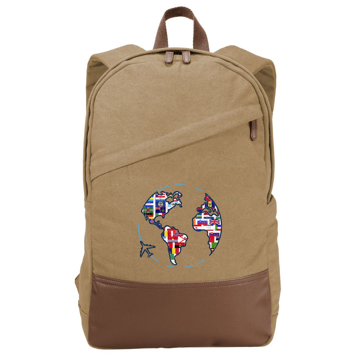Traveler Countries World Flags International World Map Cotton Canvas Backpack