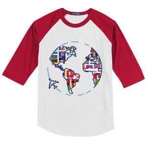 Traveler Countries World Flags International World Map Kids Colorblock Raglan Jersey