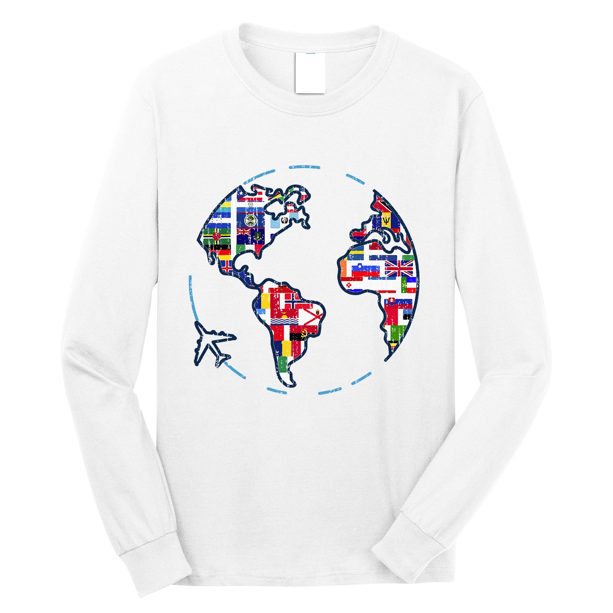Traveler Countries World Flags International World Map Long Sleeve Shirt