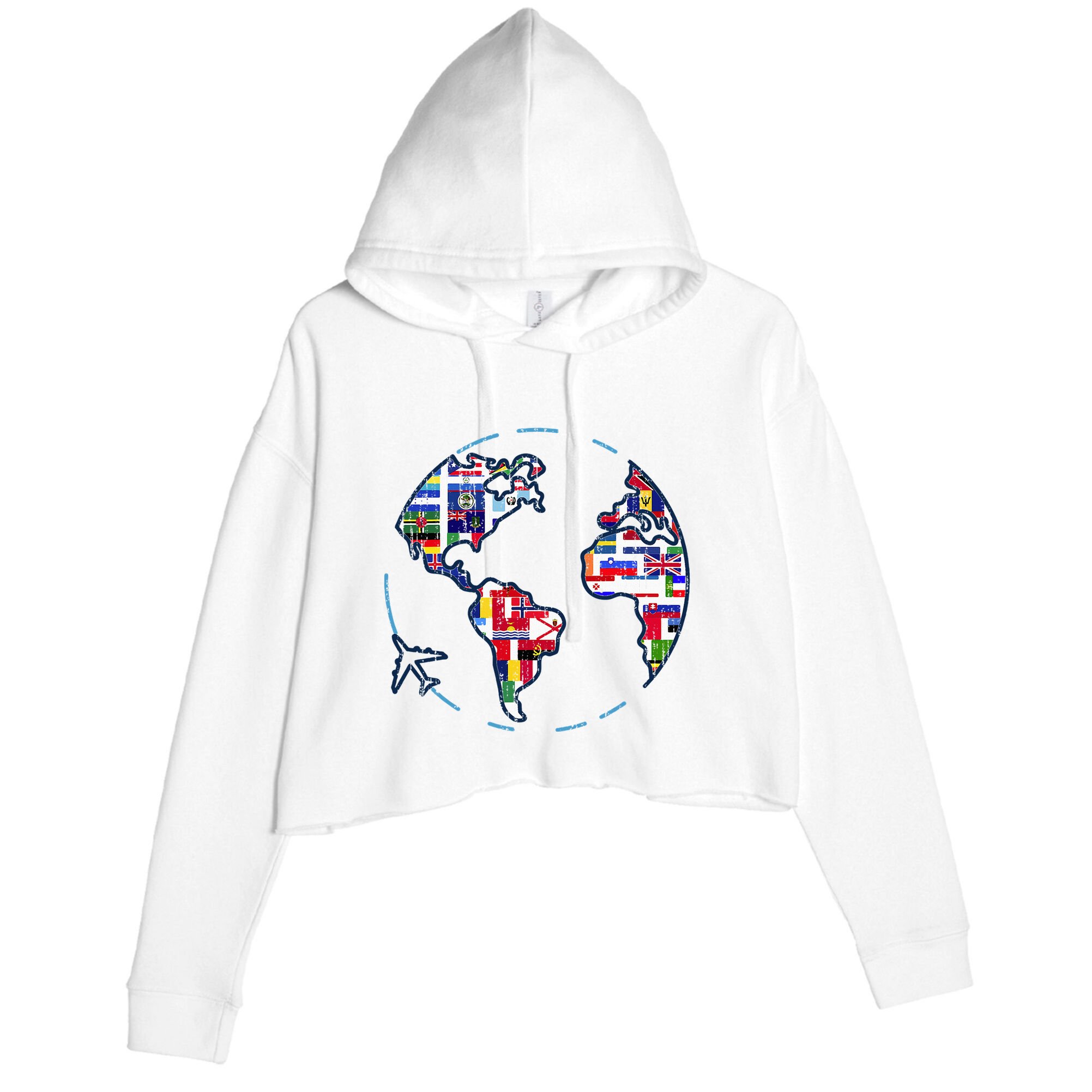 Traveler Countries World Flags International World Map Crop Fleece Hoodie