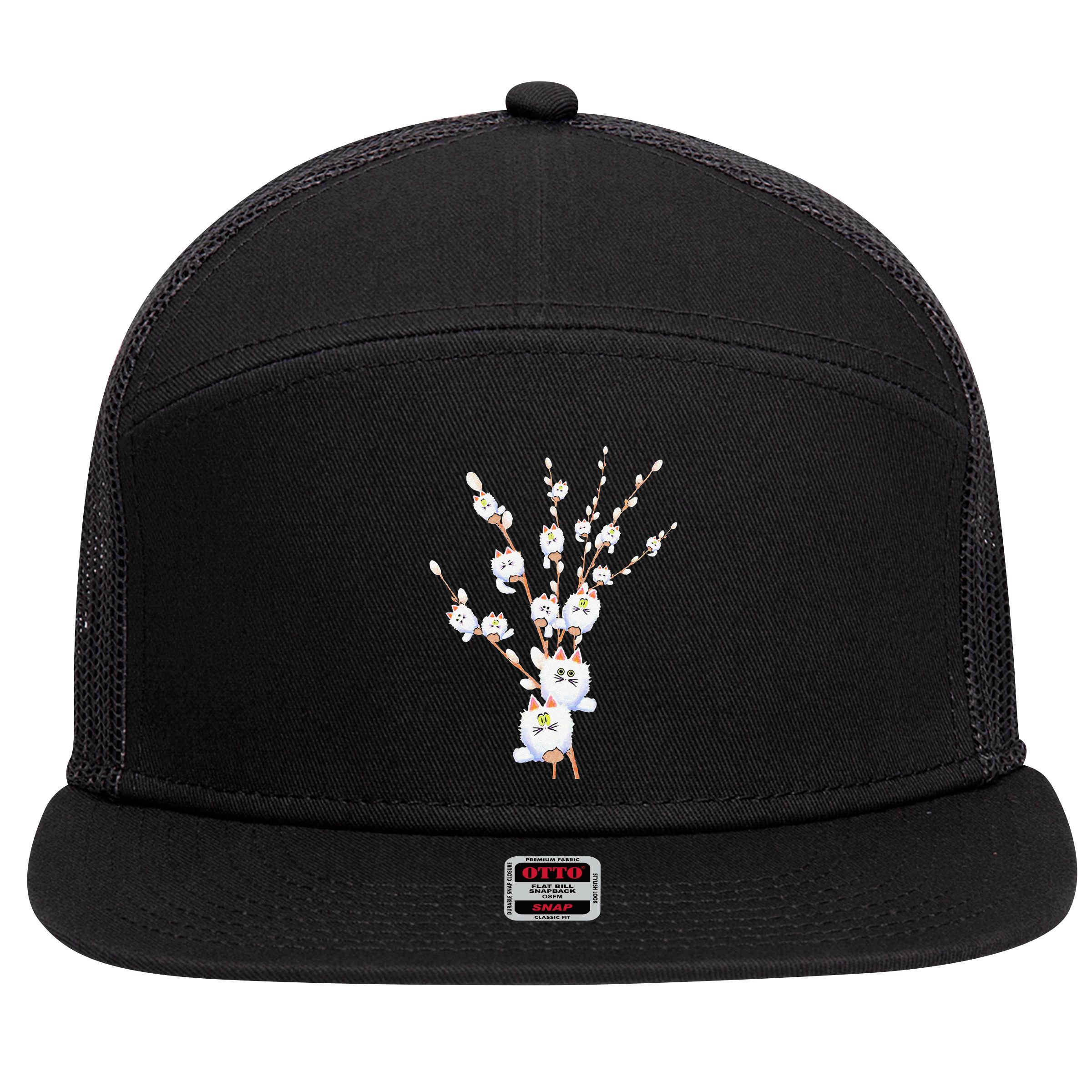 Tree Cat Willow Buds Flowers Tree 7 Panel Mesh Trucker Snapback Hat