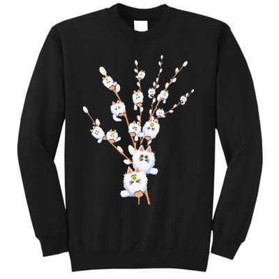 Tree Cat Willow Buds Flowers Tree Sweatshirt