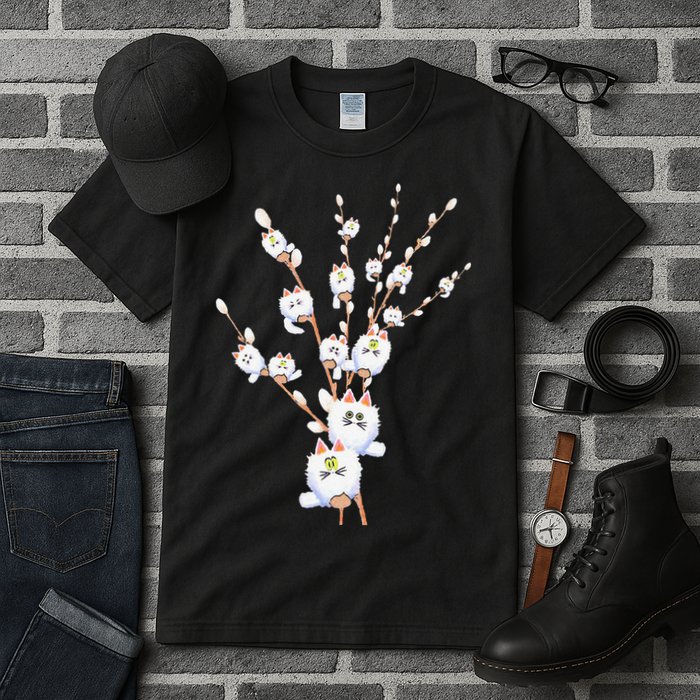 Tree Cat Willow Buds Flowers Tree Tall T-Shirt
