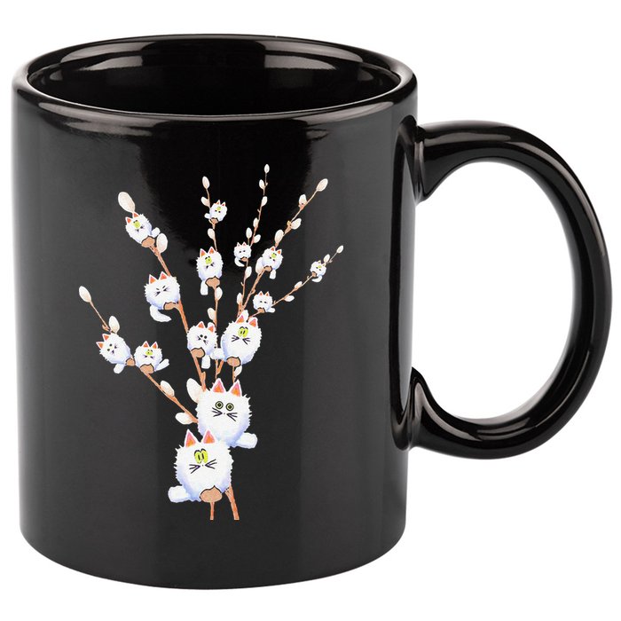 Tree Cat Willow Buds Flowers Tree 11oz C Handle Ceramic Mug