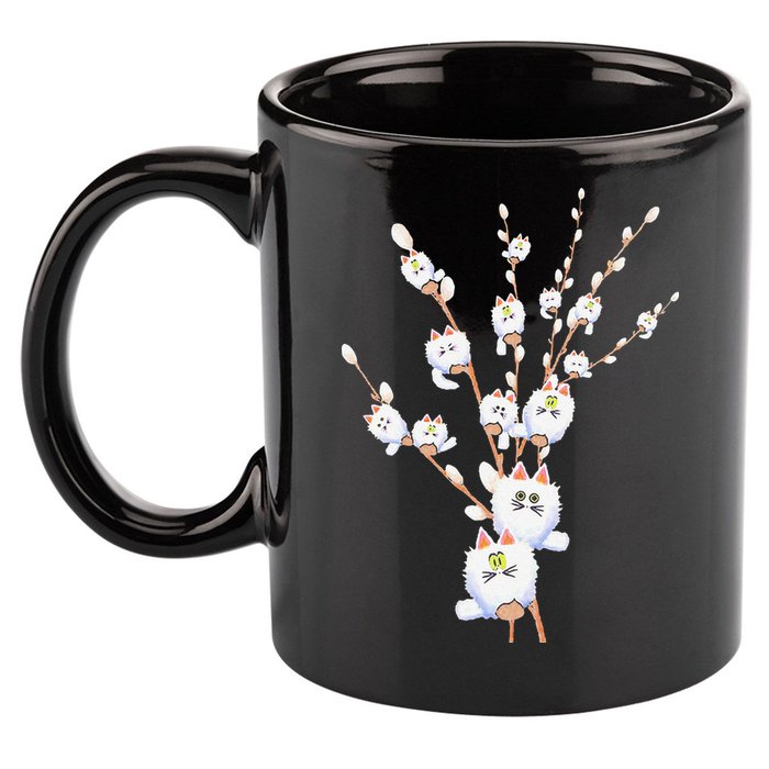 Tree Cat Willow Buds Flowers Tree 11oz C Handle Ceramic Mug