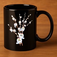 Tree Cat Willow Buds Flowers Tree 11oz C Handle Ceramic Mug