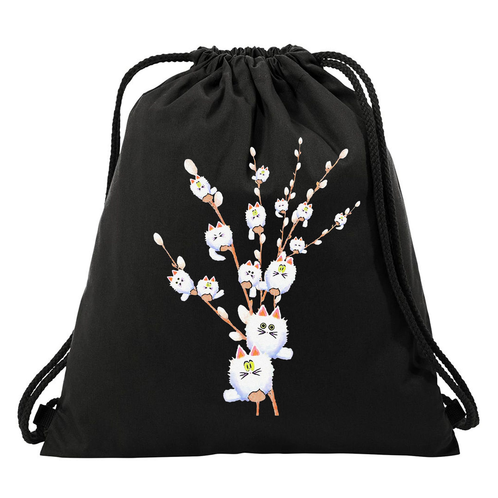 Tree Cat Willow Buds Flowers Tree Drawstring Bag