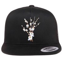 Tree Cat Willow Buds Flowers Tree Flat Bill Trucker Hat
