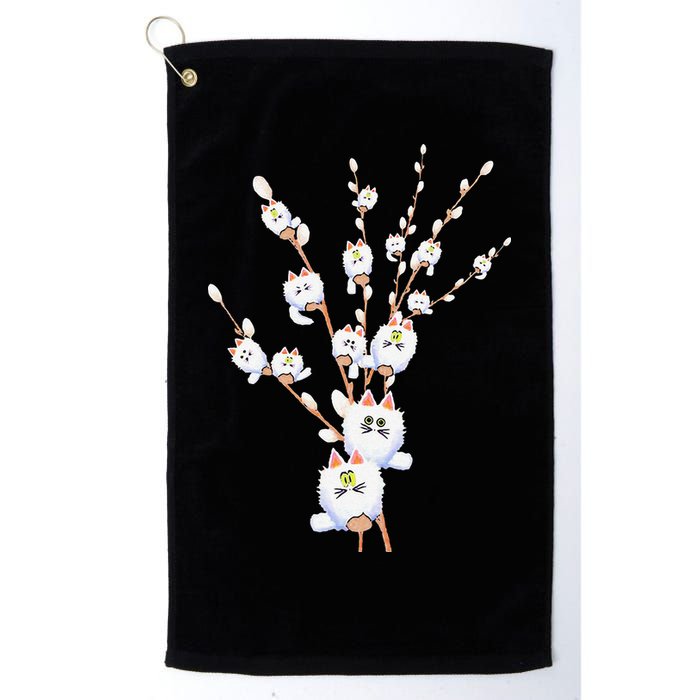 Tree Cat Willow Buds Flowers Tree Golf Towel
