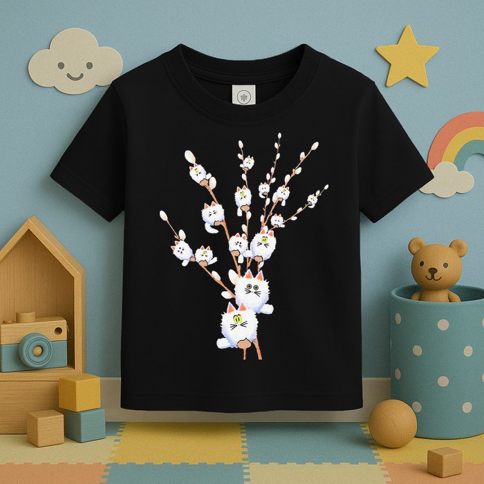 Tree Cat Willow Buds Flowers Tree Toddler T-Shirt