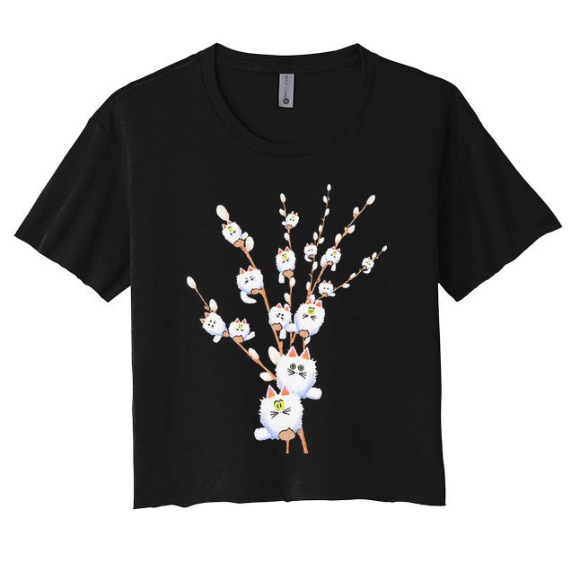Tree Cat Willow Buds Flowers Tree Crop Top