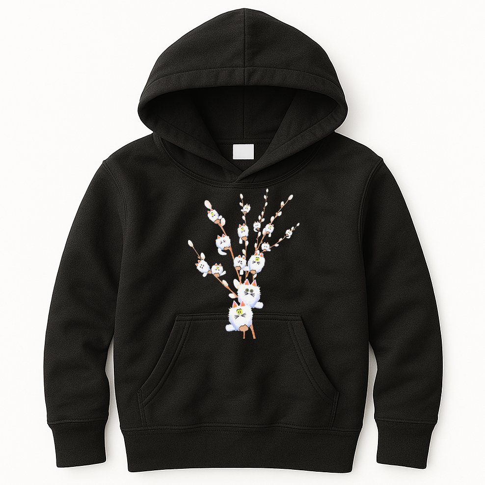 Tree Cat Willow Buds Flowers Tree Kids Hoodie