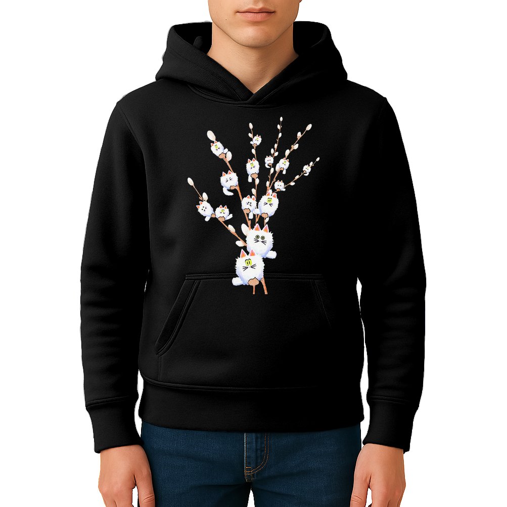 Tree Cat Willow Buds Flowers Tree Kids Hoodie