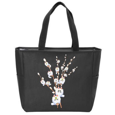 Tree Cat Willow Buds Flowers Tree Zip Tote Bag