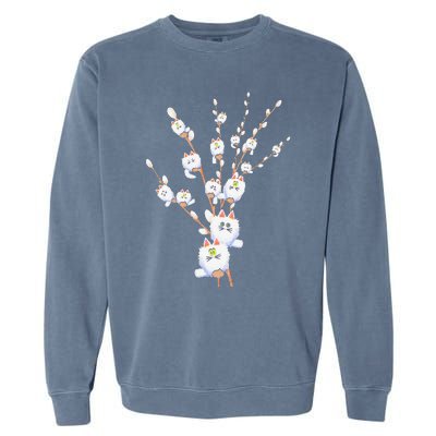 Tree Cat Willow Buds Flowers Tree Garment-Dyed Sweatshirt