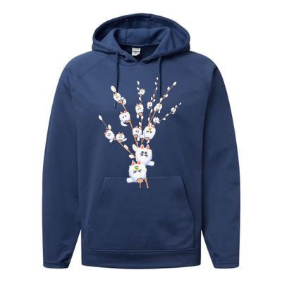 Tree Cat Willow Buds Flowers Tree Performance Fleece Hoodie