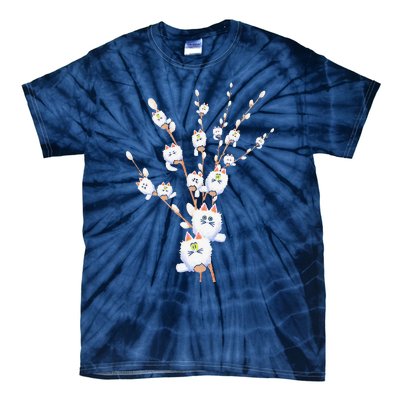 Tree Cat Willow Buds Flowers Tree Tie-Dye T-Shirt