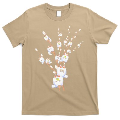 Tree Cat Willow Buds Flowers Tree T-Shirt